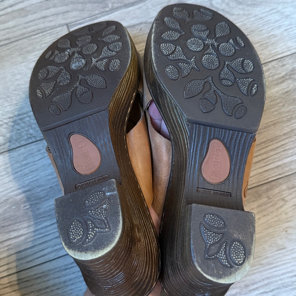 Born cross cross tan leather slide platform heels 9 - Picture 3 of 7